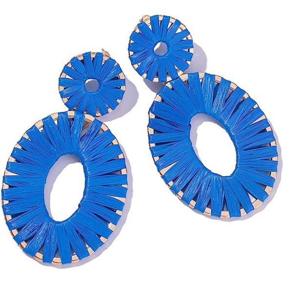 Statement Raffia Earrings Boho Drop Dangle Earrings for Women Handmade F… - Picture 9 of 9